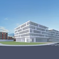 Modern Multi Storey Residential Building With Glass Curtain Walls White Exterior And Green Lawn Area