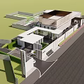 Modern Garden Landscape With Architectural Entrance Black Pottery Jar Stone Steps And Green Lawn