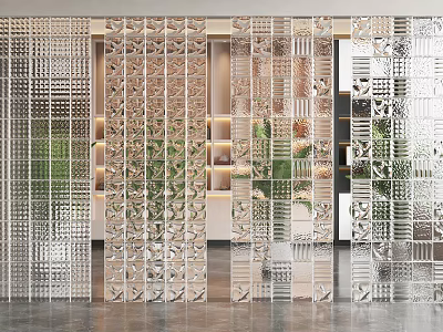 Modern Decorative Patterned Partition Design For Stylish Home Interior With Plants And Lighting 3d model