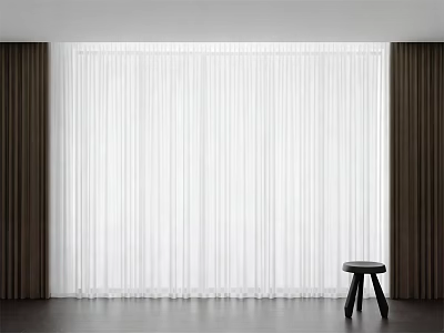 White Sheer Curtains With Dark Brown Side Panels In Minimalist Room Setting 3d model