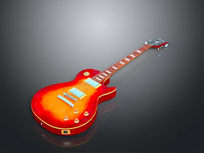 Modern Glossy Electric Guitar With Orange Red Gradient Body Classic Neck And Metal Pickups 3d model