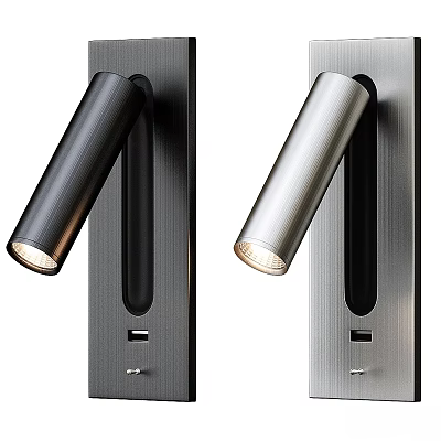 Modern Black and Silver Metal Wall Lights with Sleek Design on Black Panels 3d model