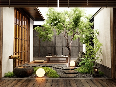 Courtyard Garden Home Courtyard Ting Step Water Pot Water Landscape Tree Outdoor Tea Table and Chair Stone model