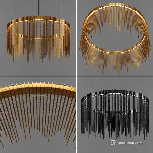 Modern Metallic Chandelier With Linear Hanging Design In Gold And Black Colors 3d model 