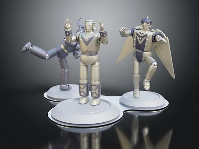 Smart Machines Robot Models in Various Poses with Silver and Gray Circular Bases 3d model