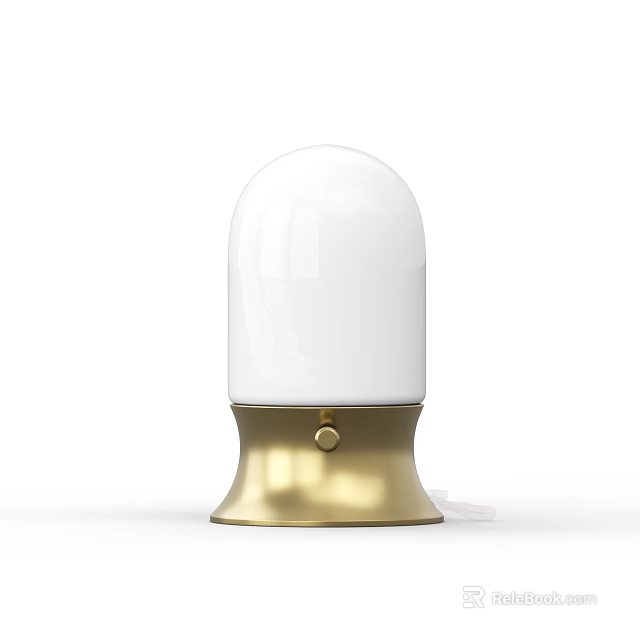 Modern Unique Shaped Table Lamp With White Dome Shade Gold Metal Base Knob Switch 3d model 