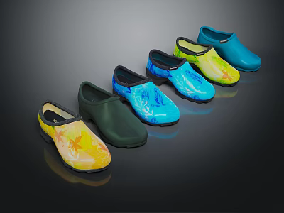 Colorful Comfortable Slippers With Yellow Green Blue And Multicolor Patterns For Daily Wear 3d model