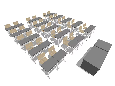 Classroom Desk Setup With Multiple Chairs Neatly Arranged In Rows 3d model
