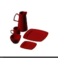 Red Dinnerware Set Including Pitcher Two Square Plates Mug And Square Bowl