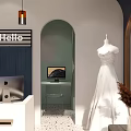 Modern Interior Design With Reception Counter Geometric Arches Round Mirrors And Stools