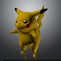 Cute Yellow Cartoon Character and Fictional Creature with Black Ears Red Cheeks in Standing Pose