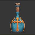 Elegant Blue Decorative Vase With Orange Cross Ornament And Neck Details