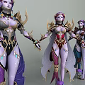 Game Movie Characters With Purple Hair Ornate Golden Costumes And Colorful Capes
