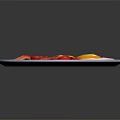Fried Eggs With Crispy Bacon And Cherry Tomatoes On Blue Plate