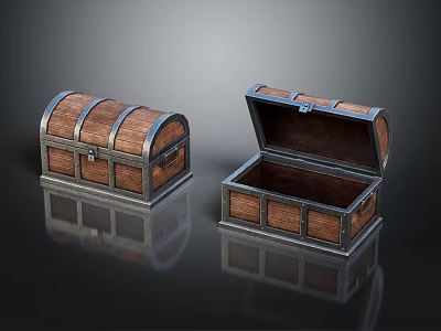 Vintage Wooden Storage Boxes With Metal Accents One Open And Closed 3d model