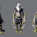 Mythical Fantasy Game Character With White Hair Green Moss Claws And Root Like Legs