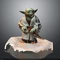 Yoda Star Wars Character Figurine Wearing White Robe Holding Red Lightsaber On White Base