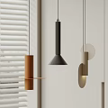 Modern Minimalist Interior Featuring Cylindrical Conical Circular Brown Gray Beige Pendant Lights