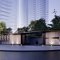 Modern Sales Office Building With Glass Curtain Wall Stone Facade And Landscaped Courtyard