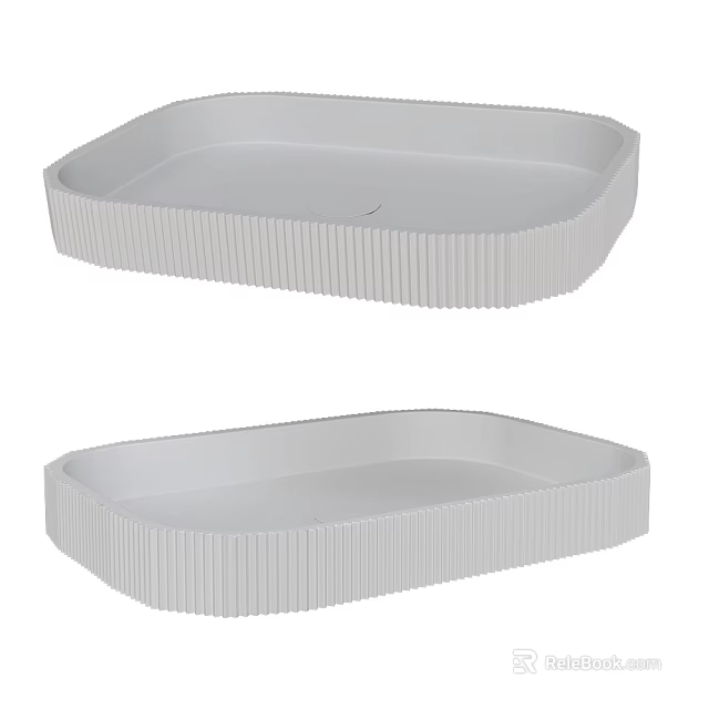 Two Modern White Square Shaped Vertical Ribbed Bathroom Washbasin Design Ideas 3d model 