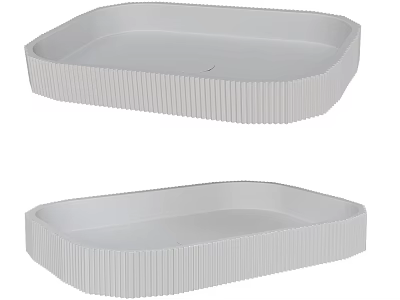 Two Modern White Square Shaped Vertical Ribbed Bathroom Washbasin Design Ideas 3d model