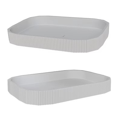 Two Modern White Square Shaped Vertical Ribbed Bathroom Washbasin Design Ideas 3d model
