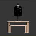 Formal Black Suit On Mannequin With Wooden Two Tiered Display Stand
