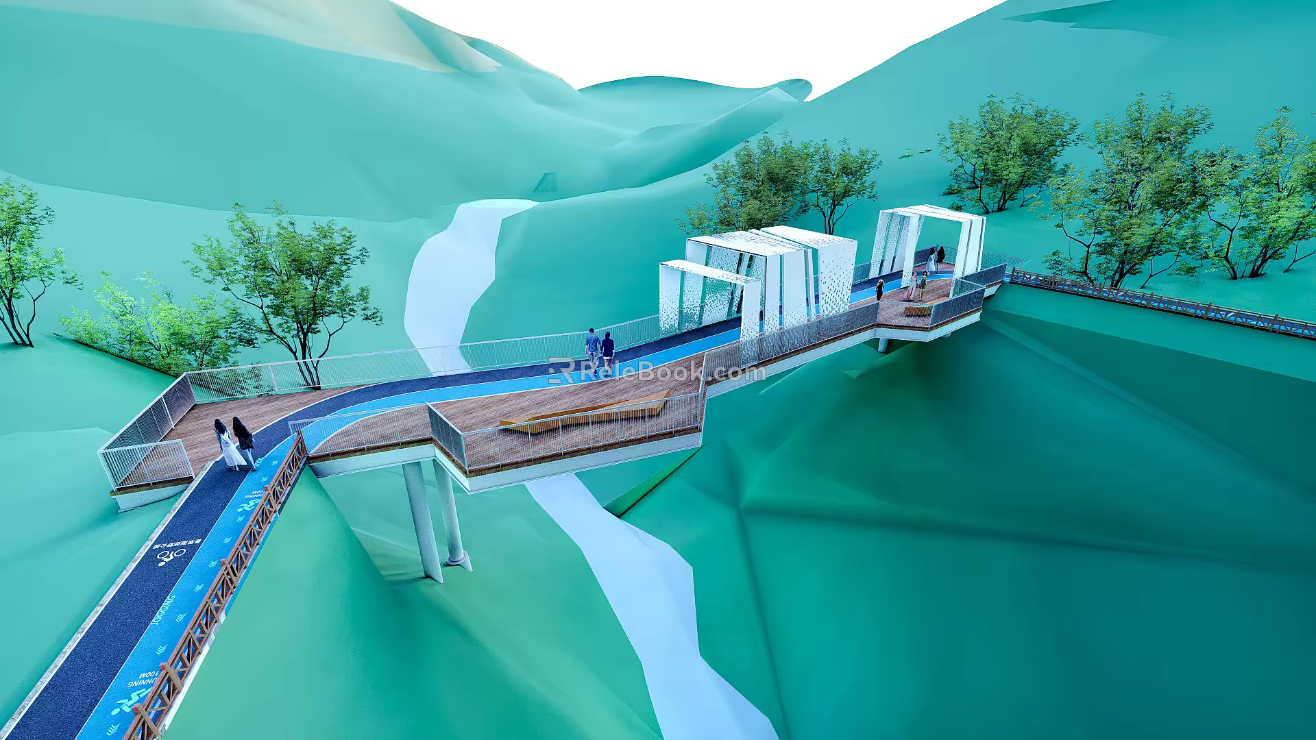 Modern bridge landscape bridge network red bridge special-shaped bridge modeling bridge viewing platform 3d model