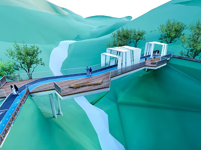 Modern bridge landscape bridge network red bridge special-shaped bridge modeling bridge viewing platform 3d model