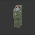Green Textured Operation Pillar With Panel Buttons And Warning Signs