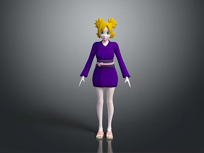 Game Movie Character With Blonde Hair Purple Kimono Dress Pink Sash White Gloves Sandals 3d model