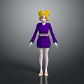 Game Movie Character With Blonde Hair Purple Kimono Dress Pink Sash White Gloves Sandals