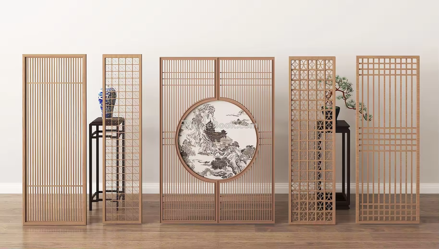 New Chinese Style Screen Lattice Partition Wood 3d model