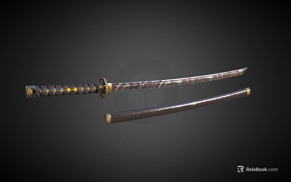 Traditional Katana Weapon With Sharp Steel Blade Ornate Handle And Sheath 3d model 