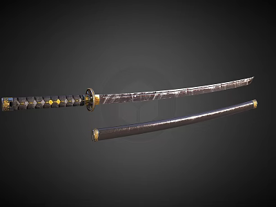 Traditional Katana Weapon With Sharp Steel Blade Ornate Handle And Sheath 3d model