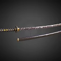 Traditional Katana Weapon With Sharp Steel Blade Ornate Handle And Sheath