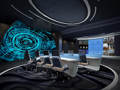 Exhibition Hall of Modern Monitoring Room 3d model