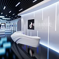 Modern Exhibition Hall With Large Digital Screens Interactive Display Stands And Information Charts
