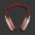 Stylish Modern Design Red Headband Pink Ear Cups Headphones On Reflective Surface