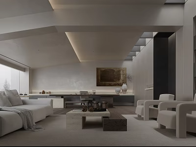 Modern Living Room Interior With White Sofa Coffee Table Neutral Tones And Artwork 3d model