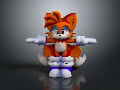 Anthropomorphic Fox Cartoon Character 3D Model With Orange Fur White Gloves And Purple Shoes 3d model