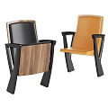 Two Modern Chairs With Wooden Panel Orange Seat Black Armrests And Stable Legs