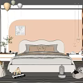 Kids Room Interior With Beige Bed Stuffed Toys Rug Curtains Balloons And Decorative Painting