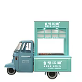 Green Mobile Food Truck With Open Selling Window And Signboard For Street Snacks