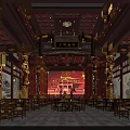 Traditional Jiangnan Theater Interior With Wooden Structure Red Decorations Lanterns Stage And Plaque