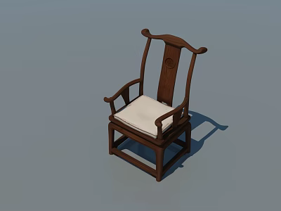 Chinese Style Single Chair With Wooden Frame Curved Backrest And White Cushioned Seat 3d model