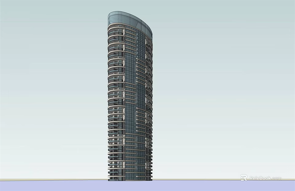 Modern Tall High Rise Building With Glass Curtain Facade And Multiple Floors 3d model 