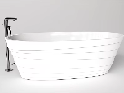 Elegant White Freestanding Bathtub With Textured Lines And Black Faucet 3d model