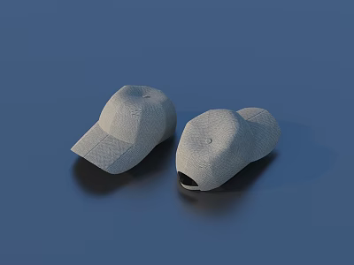 Two Gray Minimal Design Baseball Caps With Textured Surface On Blue Background 3d model