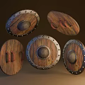 Medieval Shields With Wooden Panels Metal Rims Rivets And Circular Centers